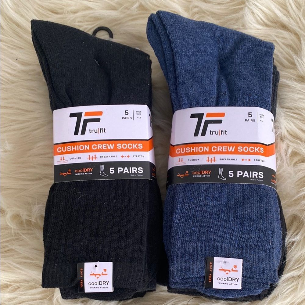 Trukfit Cushion Crew Socks Black and Blue Sz 7-12 Total of 10 socks Gift NWT